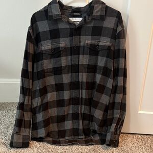 American Eagle Outfitters Black and Gray Plaid Casual Button Down Shirt